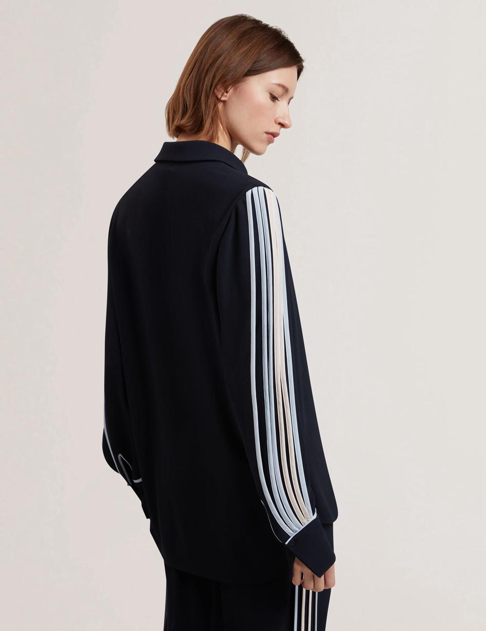 Women Ted Baker MIRITI - Contrast Piping Detail Long Sleeve Casual Shirts Navy | GPAC59406