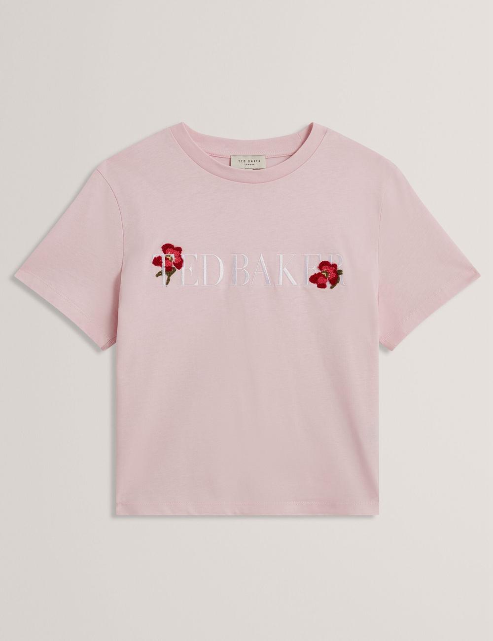 Women Ted Baker MOLII - Embroidered Logo Cropped Cotton T-Shirts Pink | WDZR07518