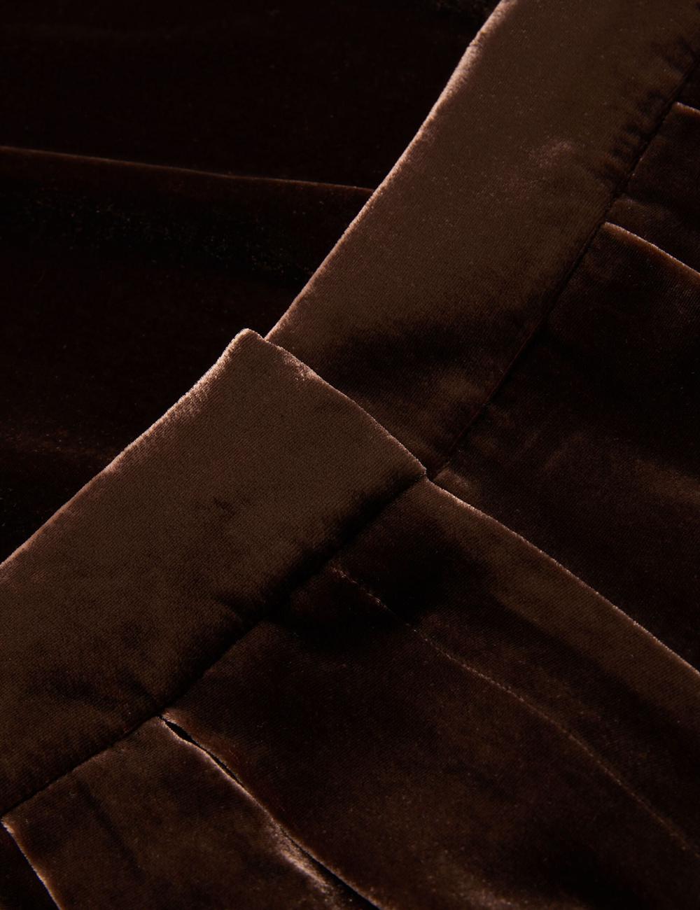 Women Ted Baker MOMIJIT - Velvet Pleated Wide Leg Trousers Brown | XHNR63278