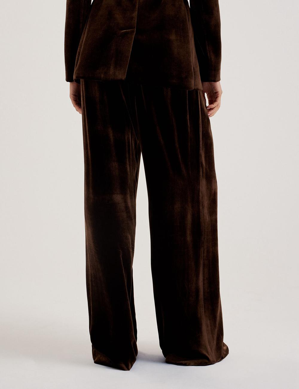 Women Ted Baker MOMIJIT - Velvet Pleated Wide Leg Trousers Brown | XHNR63278