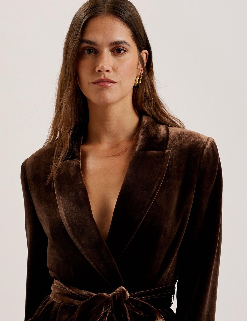 Women Ted Baker MOMIJI - Velvet Waist Single Breasted Blazers Brown | AGLD98612