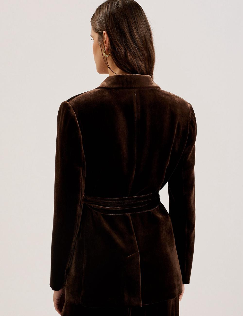 Women Ted Baker MOMIJI - Velvet Waist Single Breasted Blazers Brown | AGLD98612