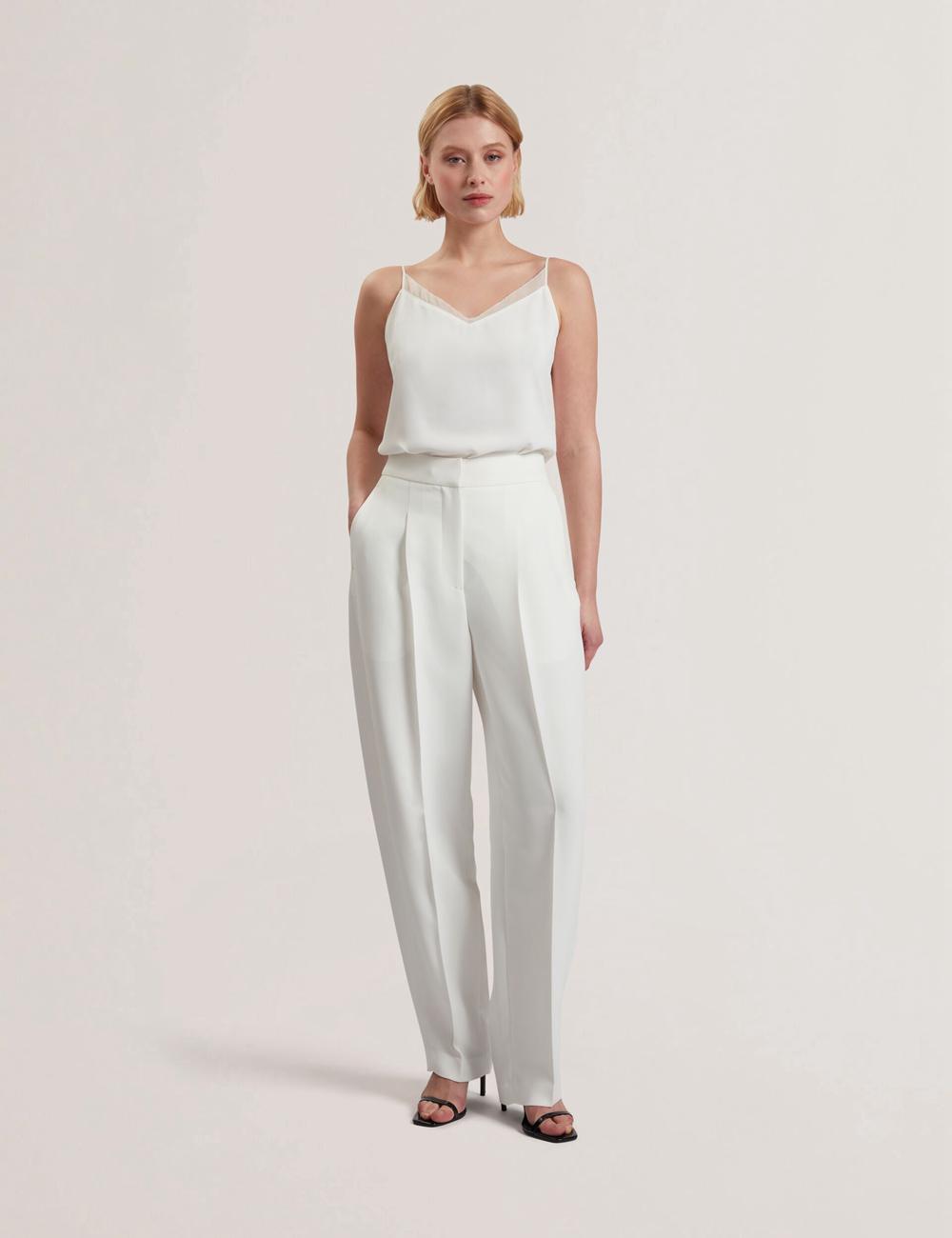 Women Ted Baker MORRIAT - Barrel Leg Woven Tailored Trousers Ivory | YBNG26310