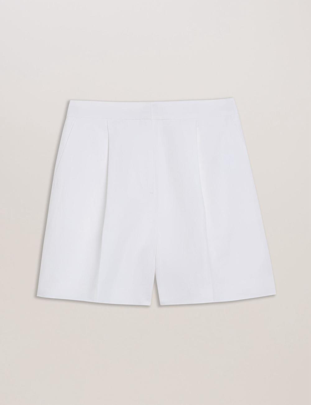 Women Ted Baker MUSUBSH - High Waisted Pleated Tailored Shorts White | LFXB83406