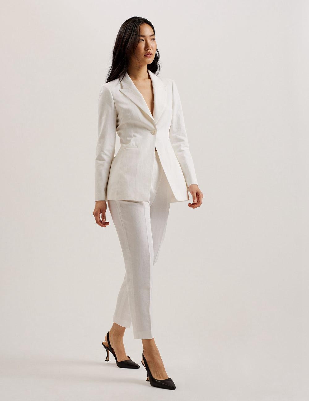 Women Ted Baker MUSUBT - Linen Cotton High Waisted Tailored Trousers White | DATL61037