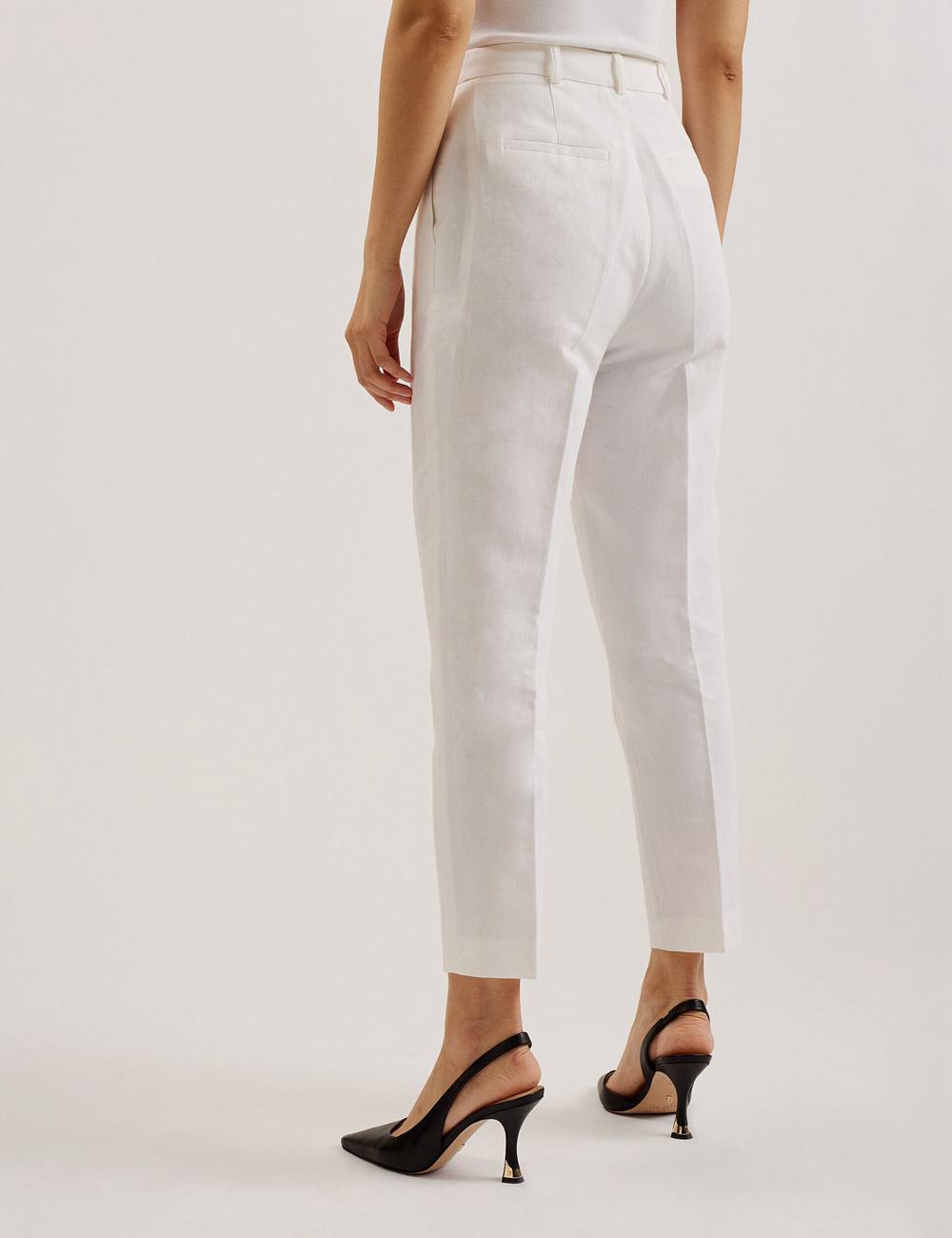 Women Ted Baker MUSUBT - Linen Cotton High Waisted Tailored Trousers White | DATL61037