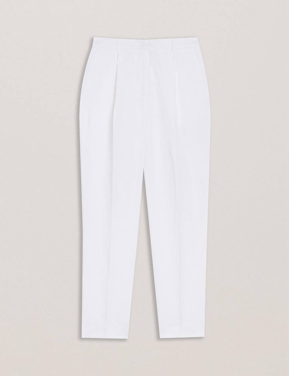 Women Ted Baker MUSUBT - Linen Cotton High Waisted Tailored Trousers White | DATL61037