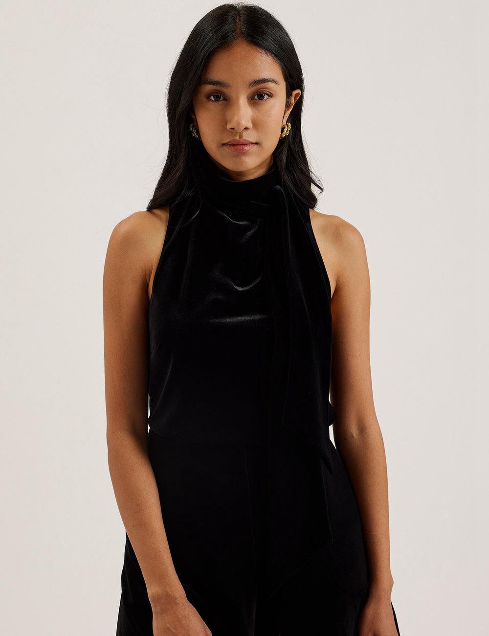 Women Ted Baker NALIAS - Velvet High Cowl Neck Sleeveless Tank Tops Black | CBKP61328
