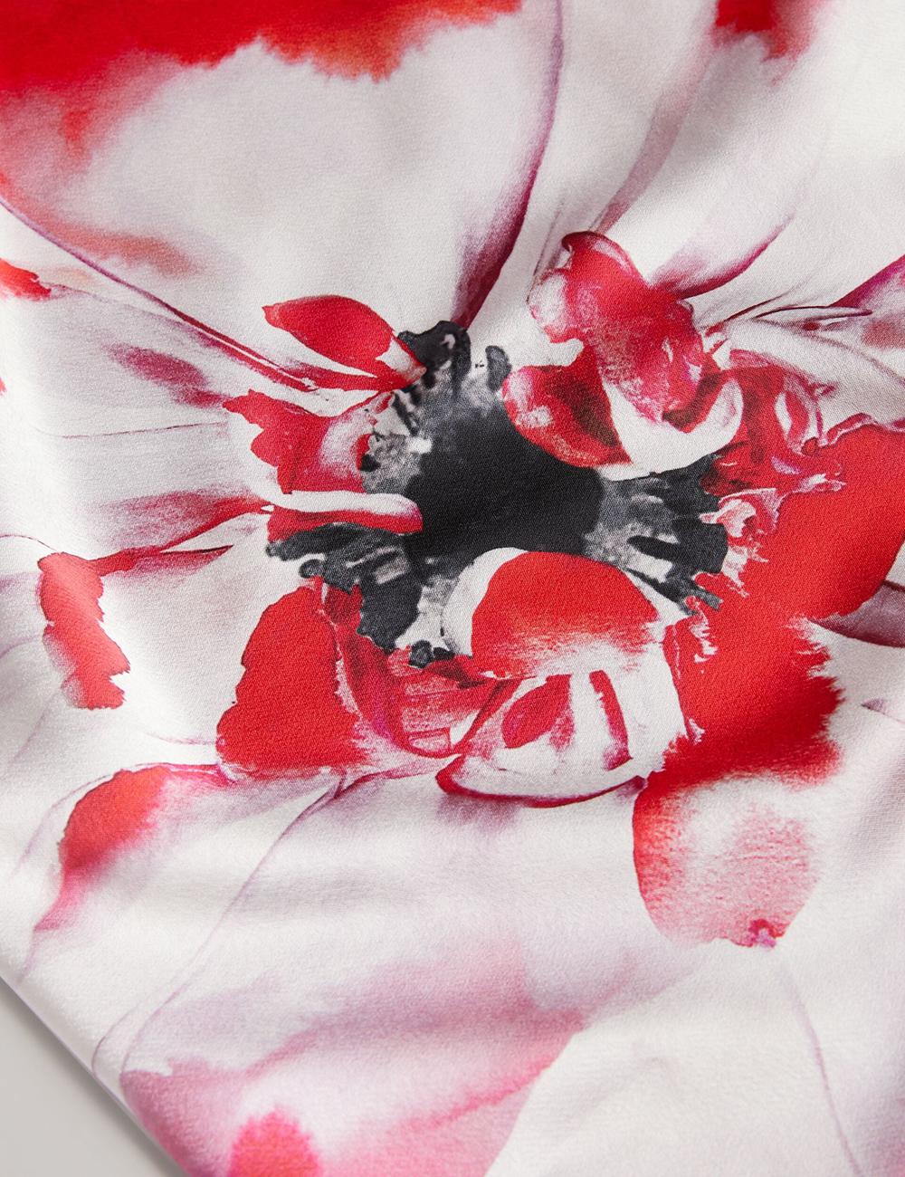 Women Ted Baker NASINU - Printed Satin Batwing Sleeve Midi Dresses Red | IRMK84791