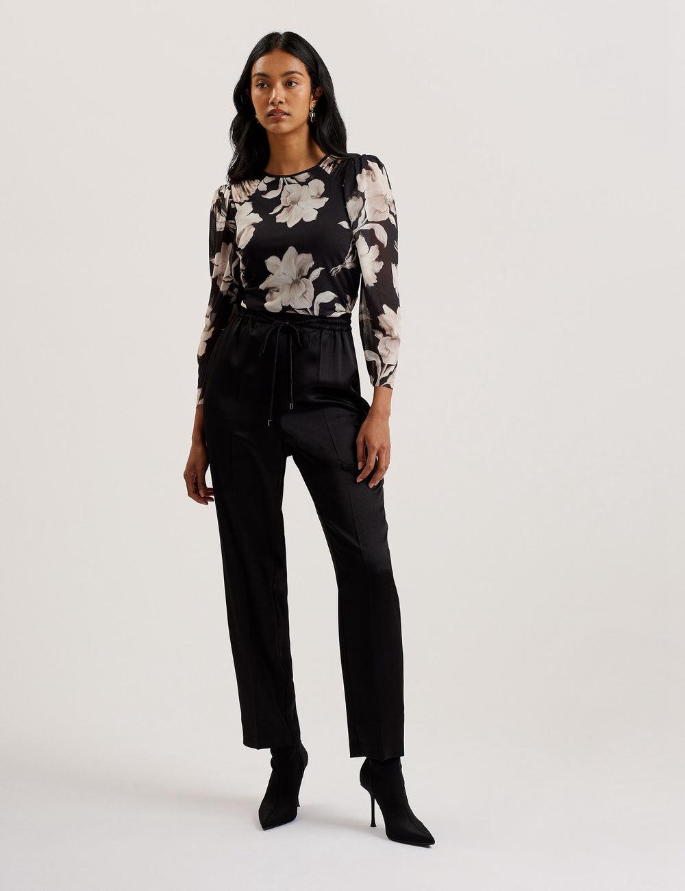 Women Ted Baker NATORI - Satin Elasticated Waist Tapered Joggers Black | QEAL63209