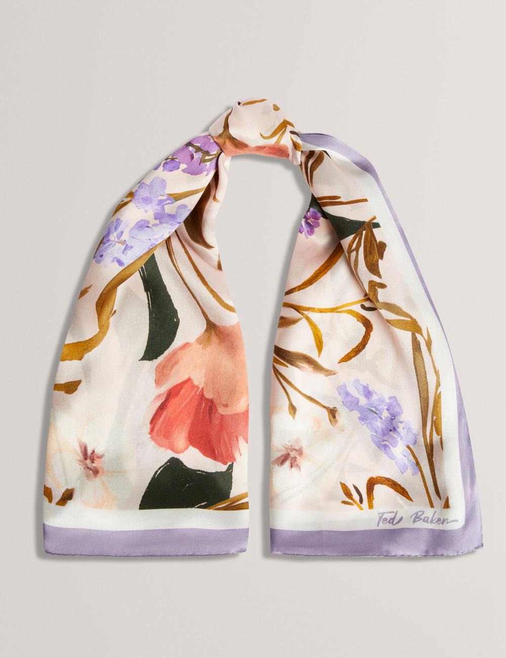 Women Ted Baker NICLAE - Painted Floral Print Square Silk Scarves Pink | IXUP69485