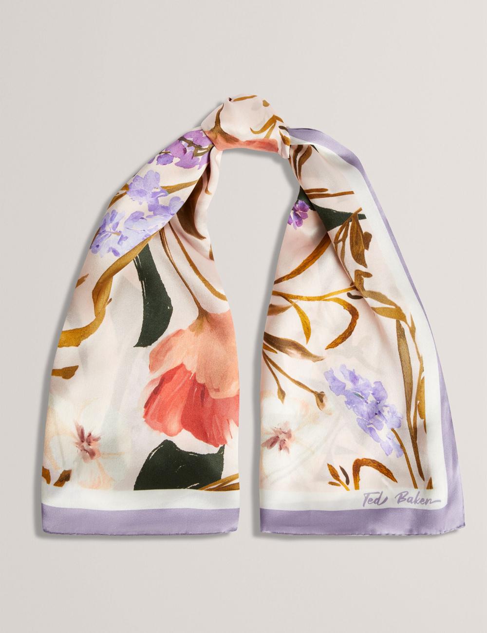 Women Ted Baker NICLAE - Painted Floral Print Square Silk Scarves Pink | IXUP69485