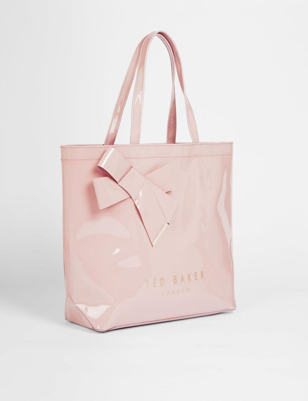 Women Ted Baker NICON - Knot Bow Vinyl Icon Tote Bags Pink | HEND05926