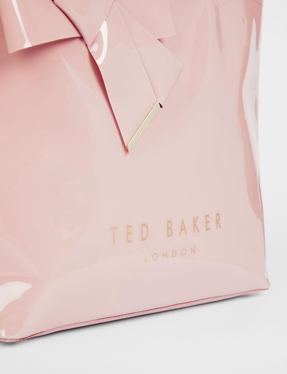 Women Ted Baker NICON - Knot Bow Vinyl Icon Tote Bags Pink | HEND05926