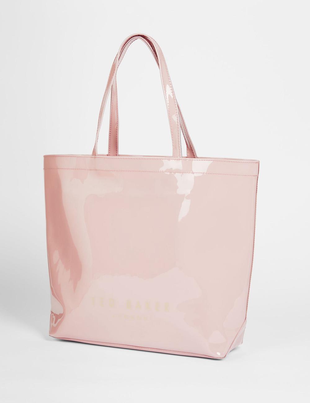Women Ted Baker NICON - Knot Bow Vinyl Icon Tote Bags Pink | HEND05926