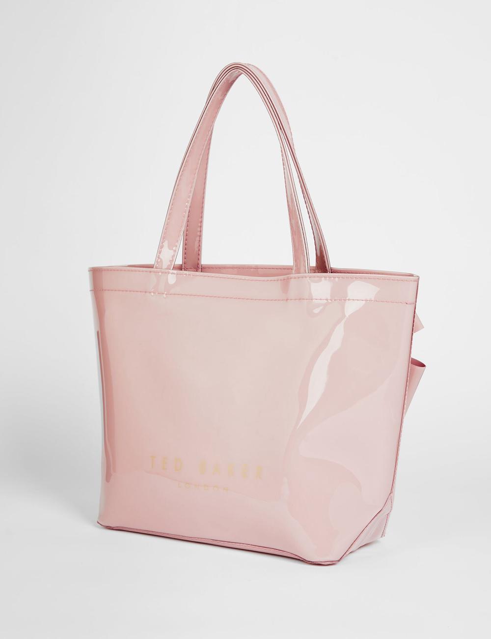 Women Ted Baker NIKICON - Small Knot Bow Vinyl Icon Tote Bags Pink | OBGD97046