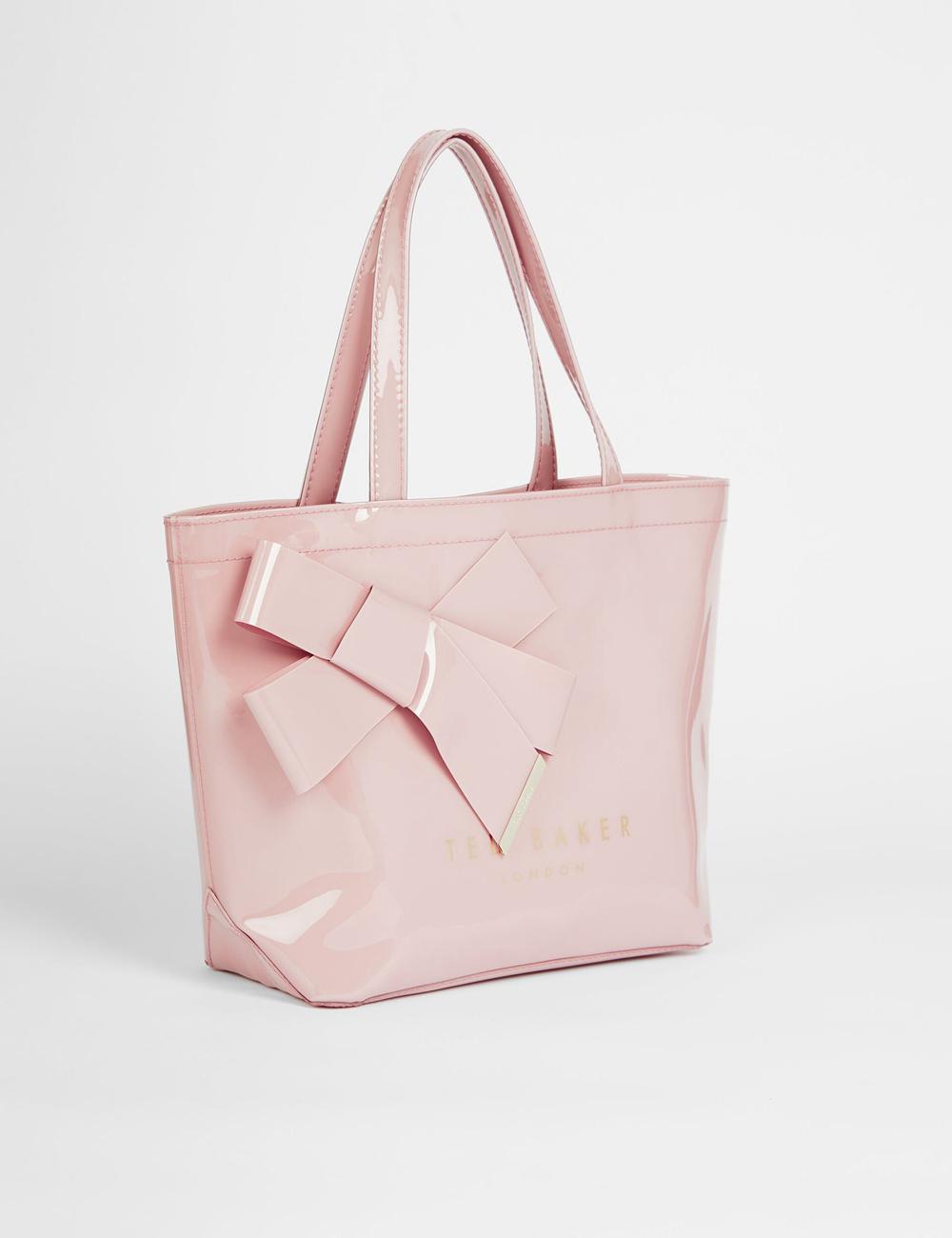 Women Ted Baker NIKICON - Small Knot Bow Vinyl Icon Tote Bags Pink | OBGD97046