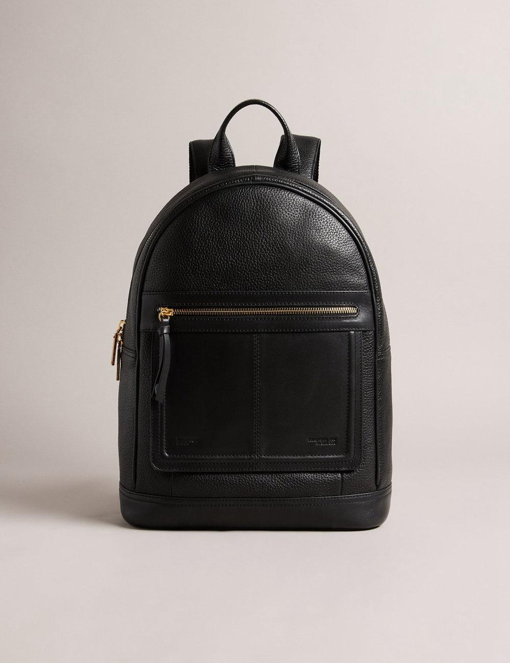 Women Ted Baker NISHAY - Leather Zip Pocket Laptop Backpacks Black | DSQJ90431