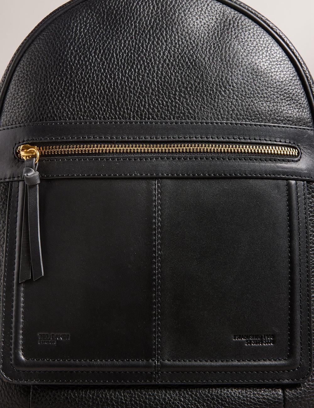 Women Ted Baker NISHAY - Leather Zip Pocket Laptop Backpacks Black | DSQJ90431
