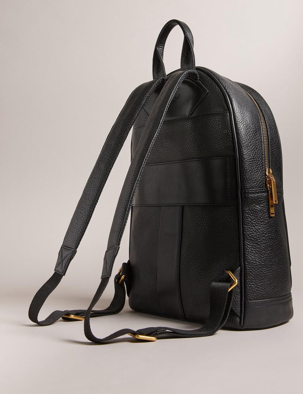 Women Ted Baker NISHAY - Leather Zip Pocket Laptop Backpacks Black | DSQJ90431