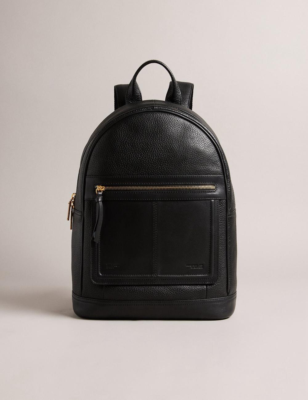Women Ted Baker NISHAY - Leather Zip Pocket Laptop Backpacks Black | DSQJ90431