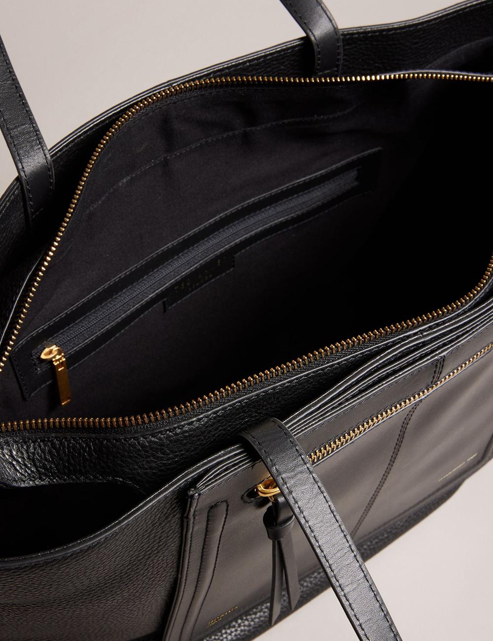 Women Ted Baker NISH - Wide Leather Shopper With Zip Pocket Shopper Bags Black | OUXY05189