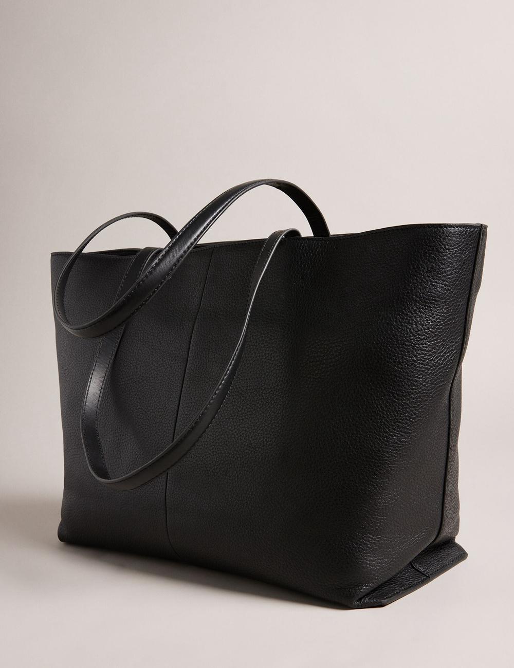 Women Ted Baker NISH - Wide Leather Shopper With Zip Pocket Shopper Bags Black | OUXY05189