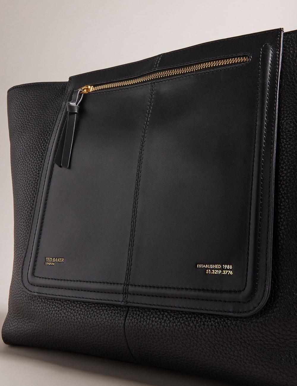 Women Ted Baker NISH - Wide Leather Shopper With Zip Pocket Shopper Bags Black | OUXY05189