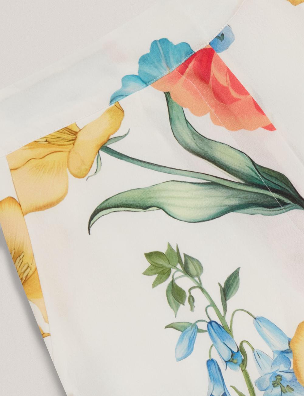 Women Ted Baker NYMPHAT - Floral Print High Waisted Wide Leg Trousers White | JHNG06713