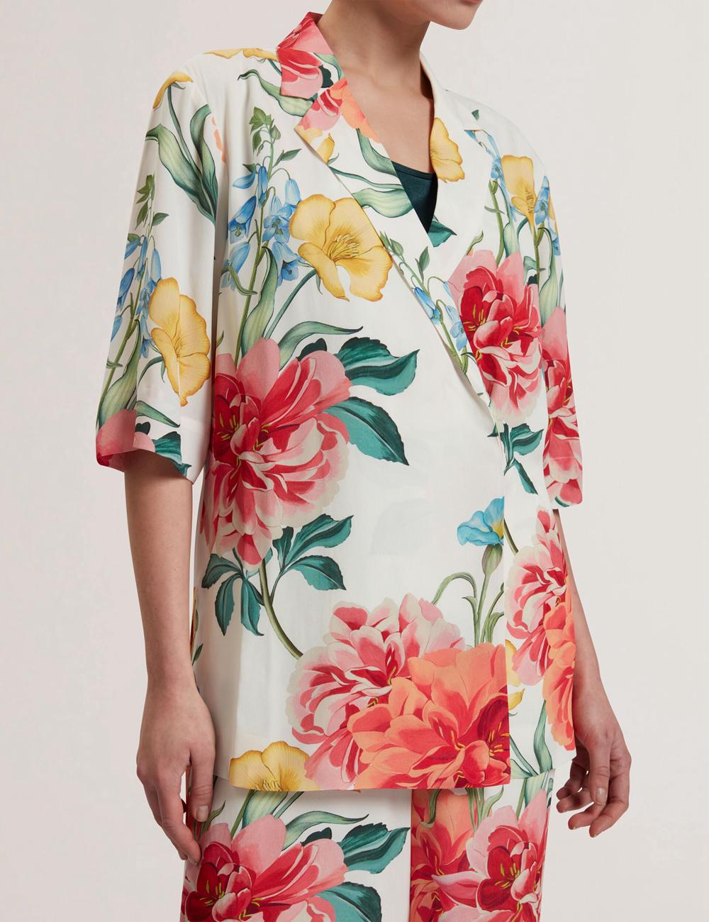 Women Ted Baker NYMPHA - Floral Short Sleeve Oversized Blazers White | DUPJ89453