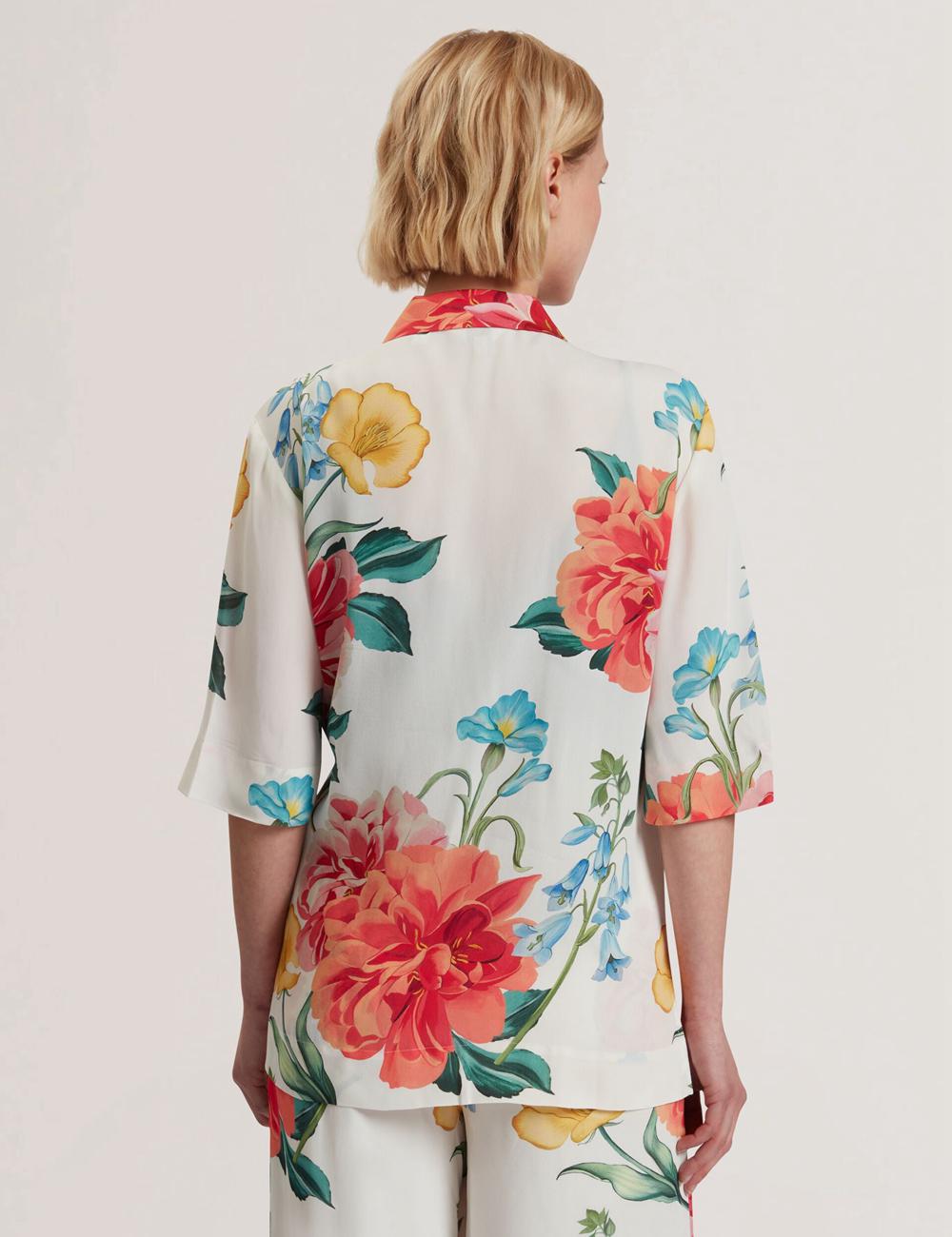 Women Ted Baker NYMPHA - Floral Short Sleeve Oversized Blazers White | DUPJ89453