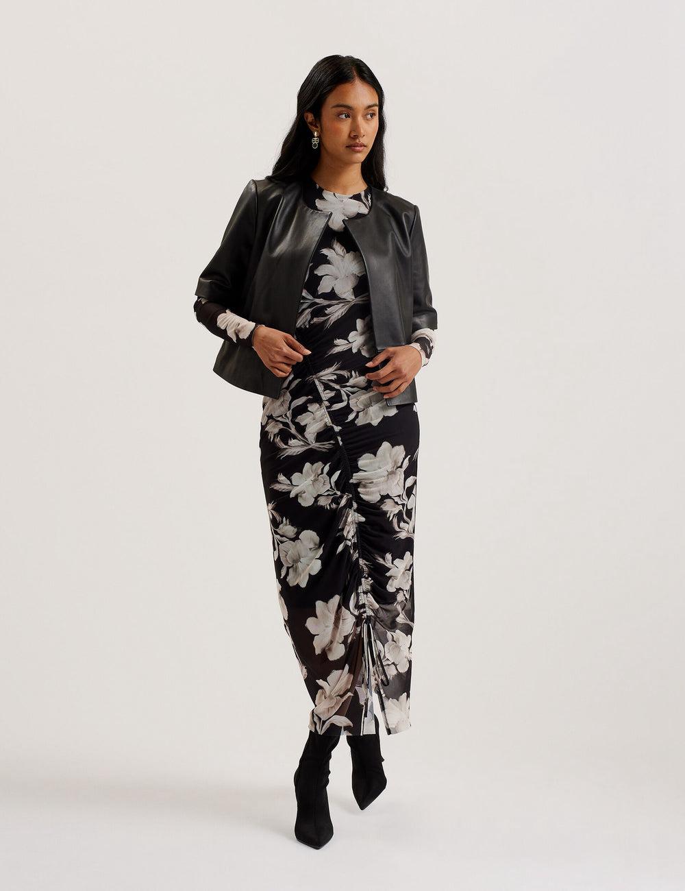 Women Ted Baker OBINO - Cropped Sleeve Open Leather Jackets Black | VXRD09847