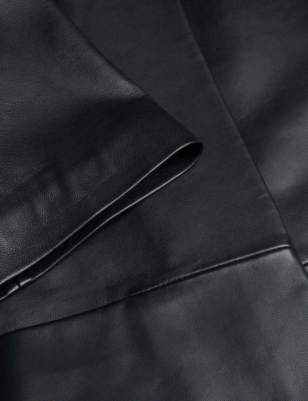 Women Ted Baker OBINO - Cropped Sleeve Open Leather Jackets Black | VXRD09847