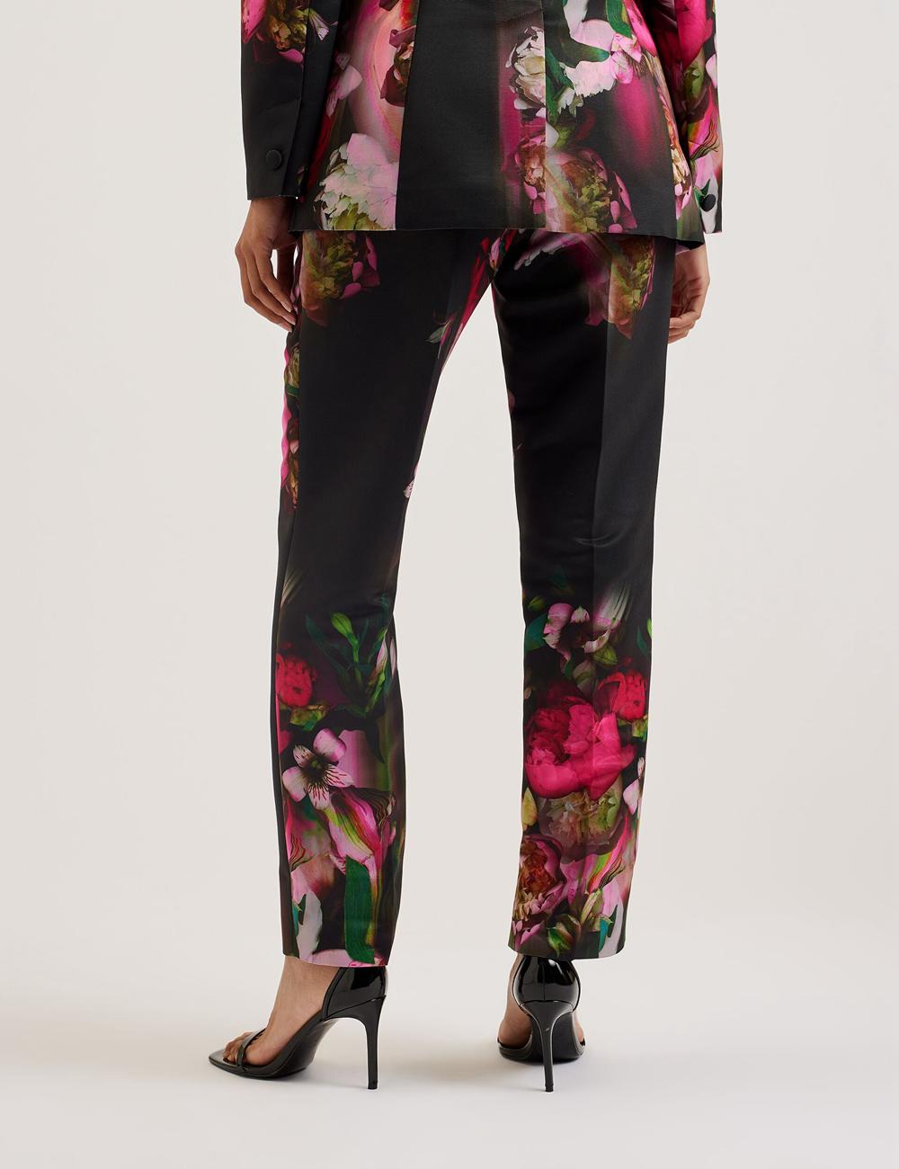 Women Ted Baker OKUNIT - Tapered Leg Floral Print Tailored Trousers Black | RHKQ08695