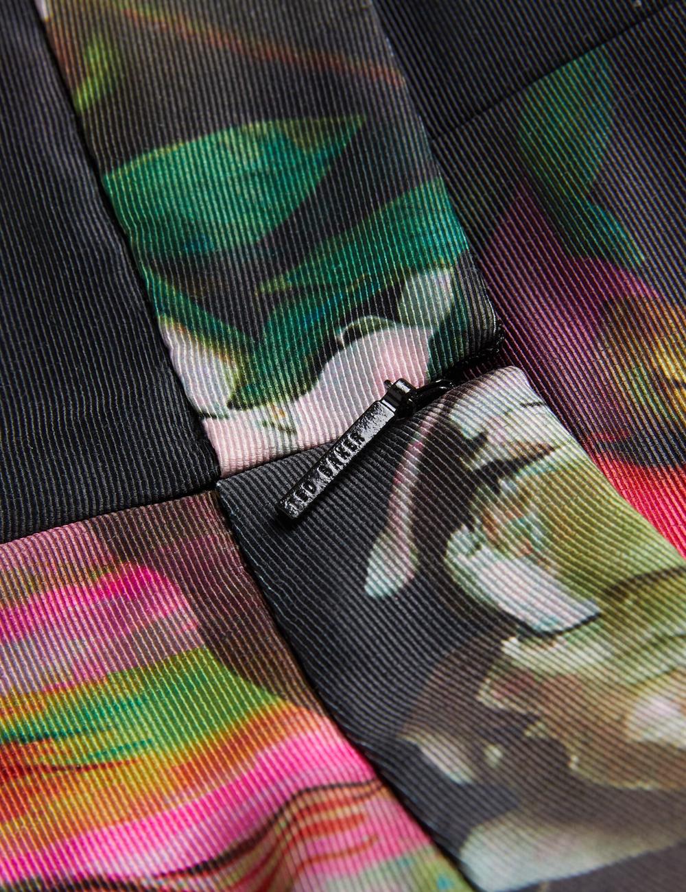 Women Ted Baker OKUNIT - Tapered Leg Floral Print Tailored Trousers Black | RHKQ08695