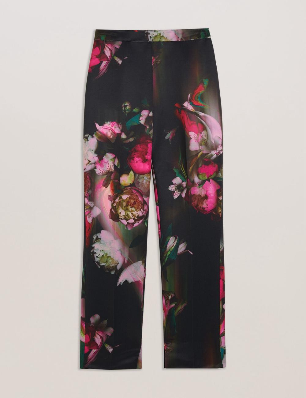 Women Ted Baker OKUNIT - Tapered Leg Floral Print Tailored Trousers Black | RHKQ08695