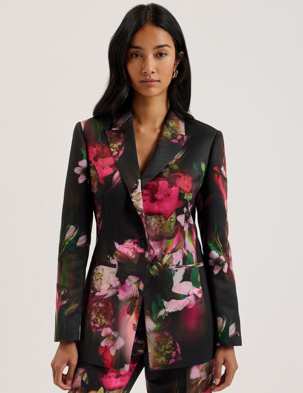 Women Ted Baker OKUNI - Fitted Floral Print Tailored Blazers Black | CJBD38721