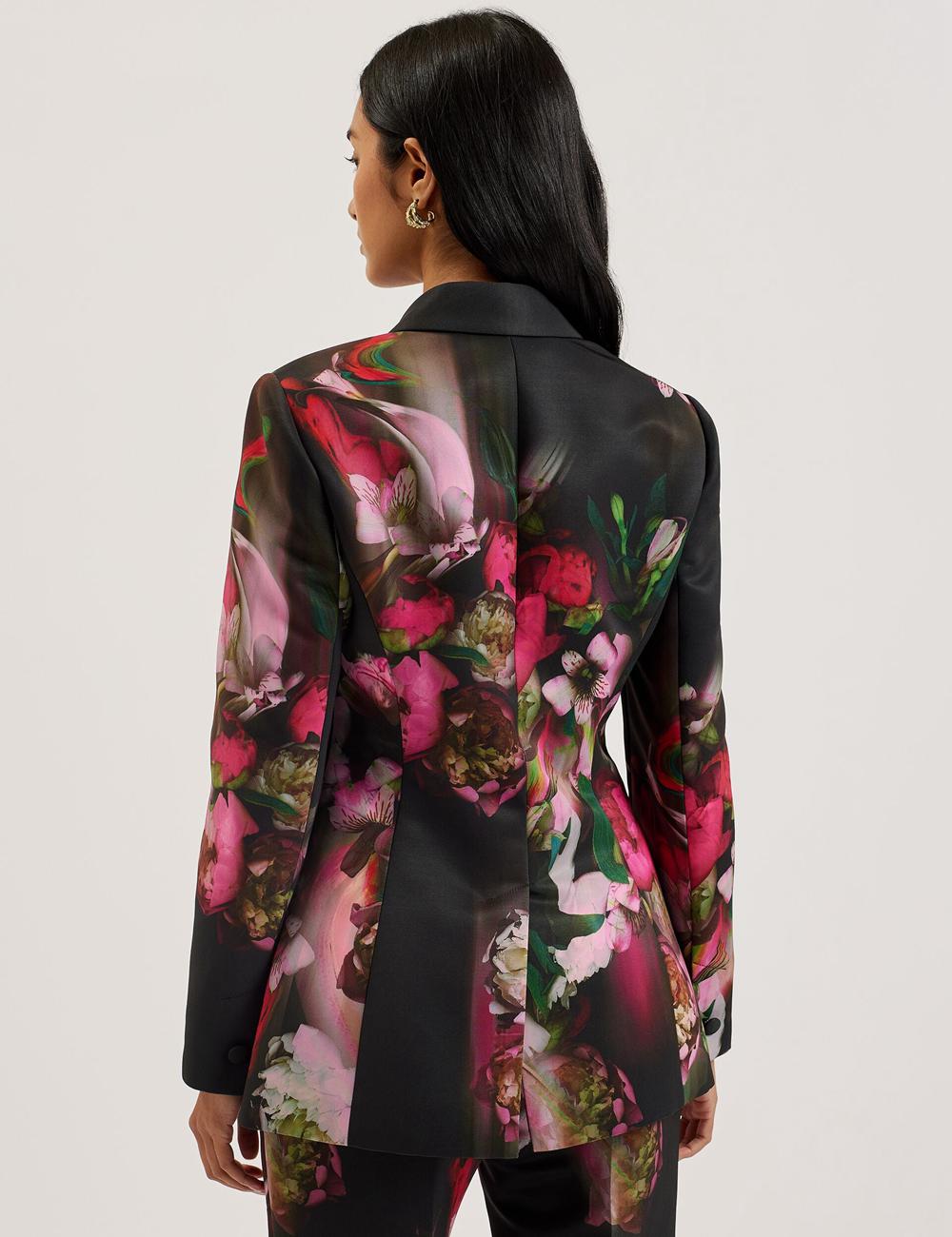 Women Ted Baker OKUNI - Fitted Floral Print Tailored Blazers Black | CJBD38721