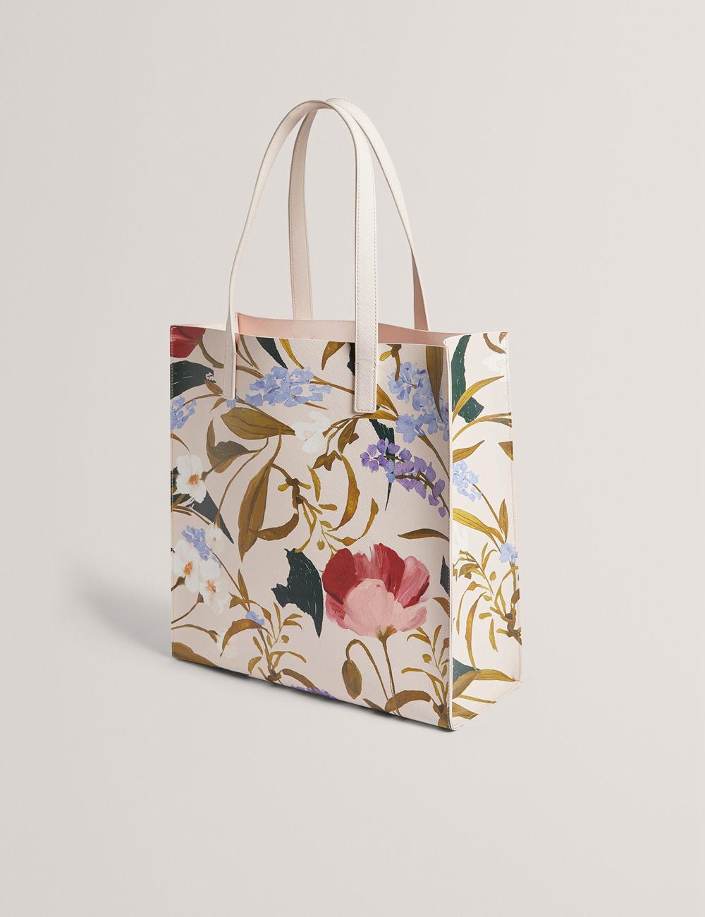 Women Ted Baker PALAMAA - Floral Print PU Leather Large Tote Bags Pink | REJG39720