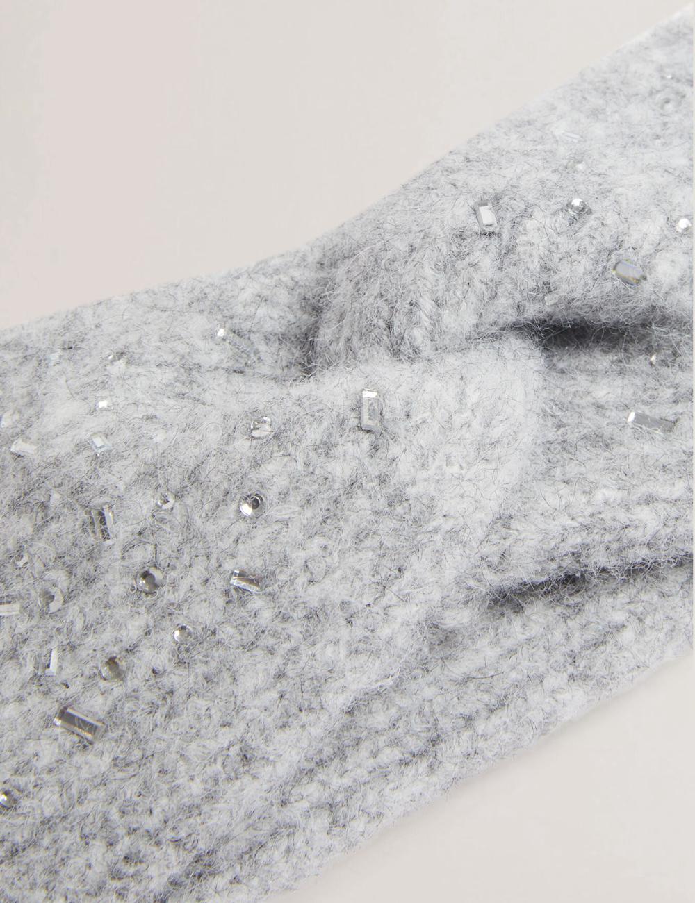 Women Ted Baker PENAOPA - Rhinestone Detail Knitted Headbands Grey | JDHU54016