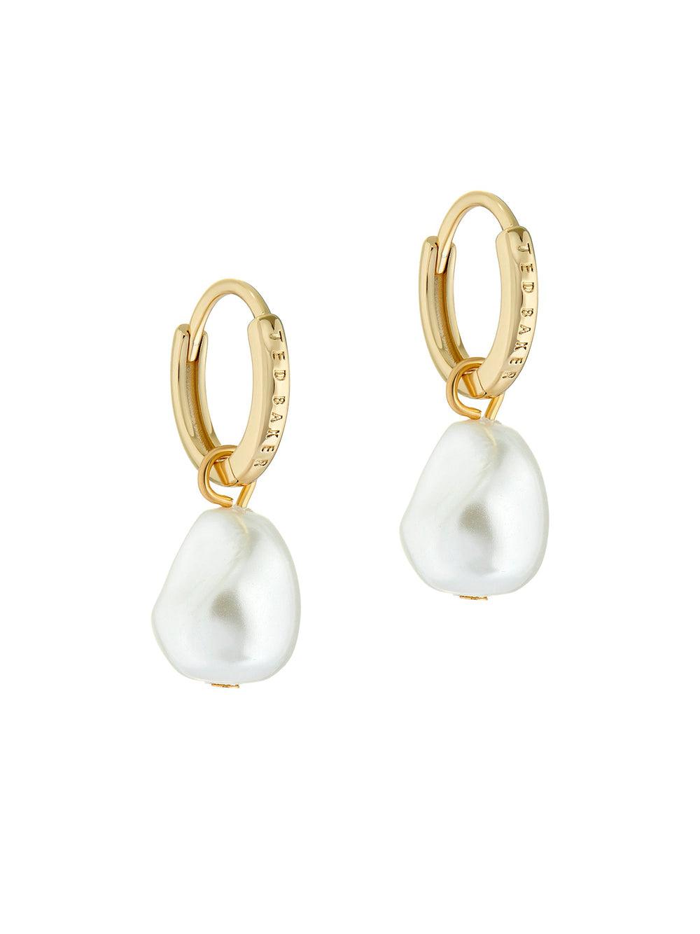 Women Ted Baker PERIAA - Pearl Drop Pendant Huggie Earrings Gold | IBRT32681