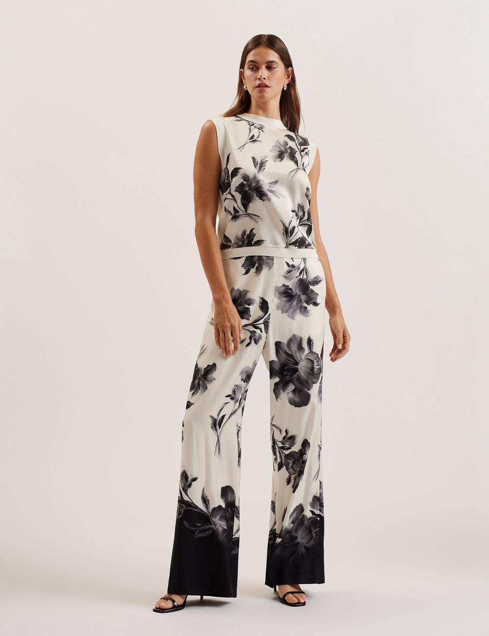 Women Ted Baker PERLOMA - Printed Woven Front Knitted Tank Tops Ivory | DYZW15093