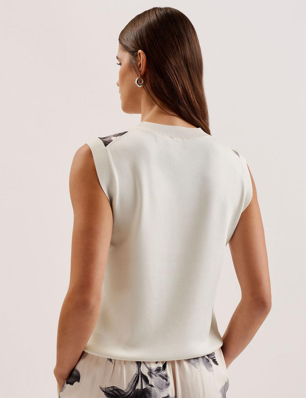 Women Ted Baker PERLOMA - Printed Woven Front Knitted Tank Tops Ivory | DYZW15093