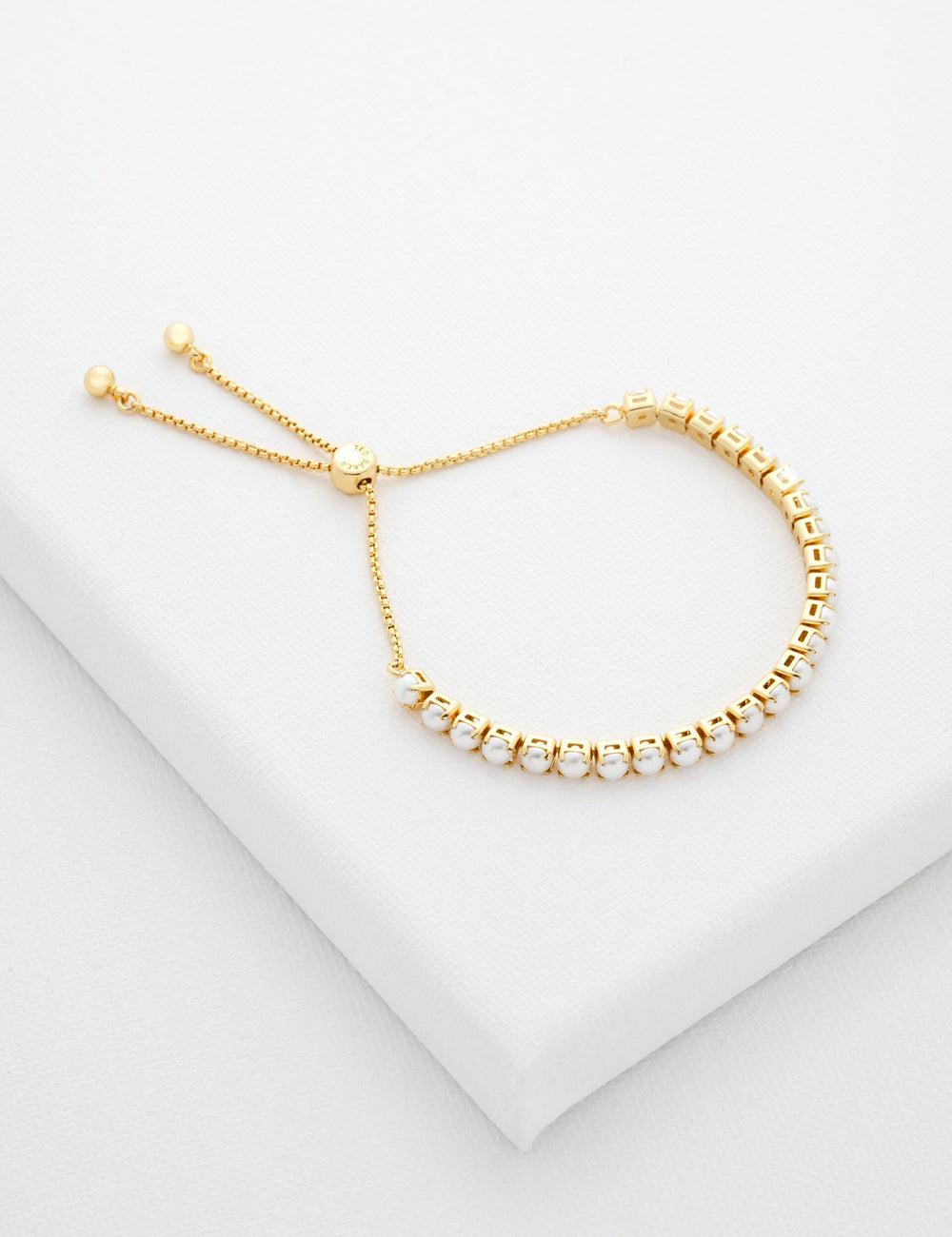 Women Ted Baker PERRMEL - Pearl Adjustable Tennis Bracelets Gold | SOFX82370