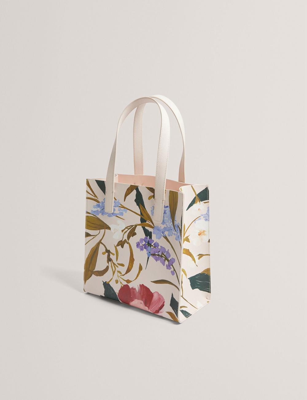 Women Ted Baker PHYLISA - Floral Print PU Leather Small Tote Bags Pink | GYJT48157