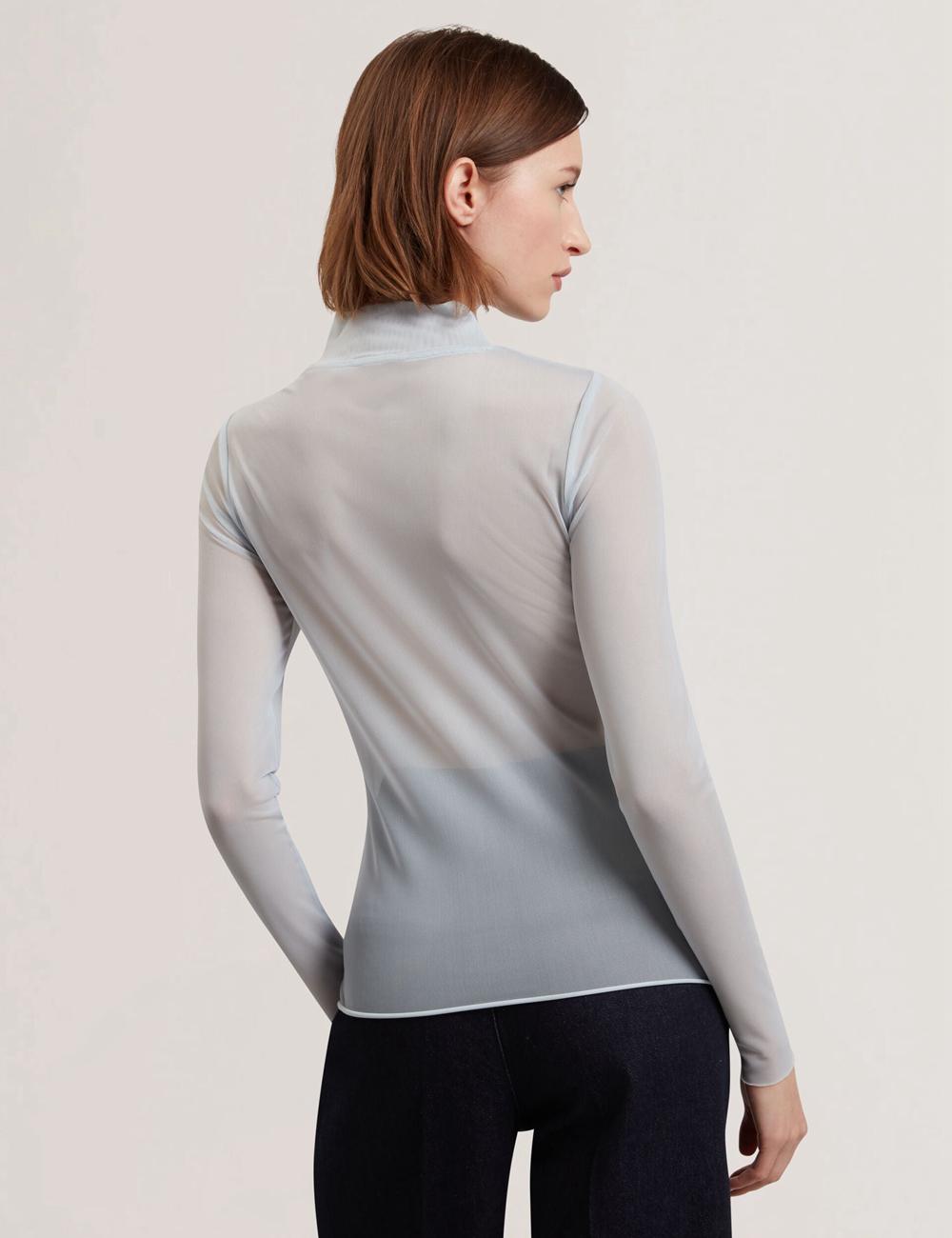 Women Ted Baker PIPYA - Floral High Neck Long Sleeve Mesh Tops Blue | MUVB24013