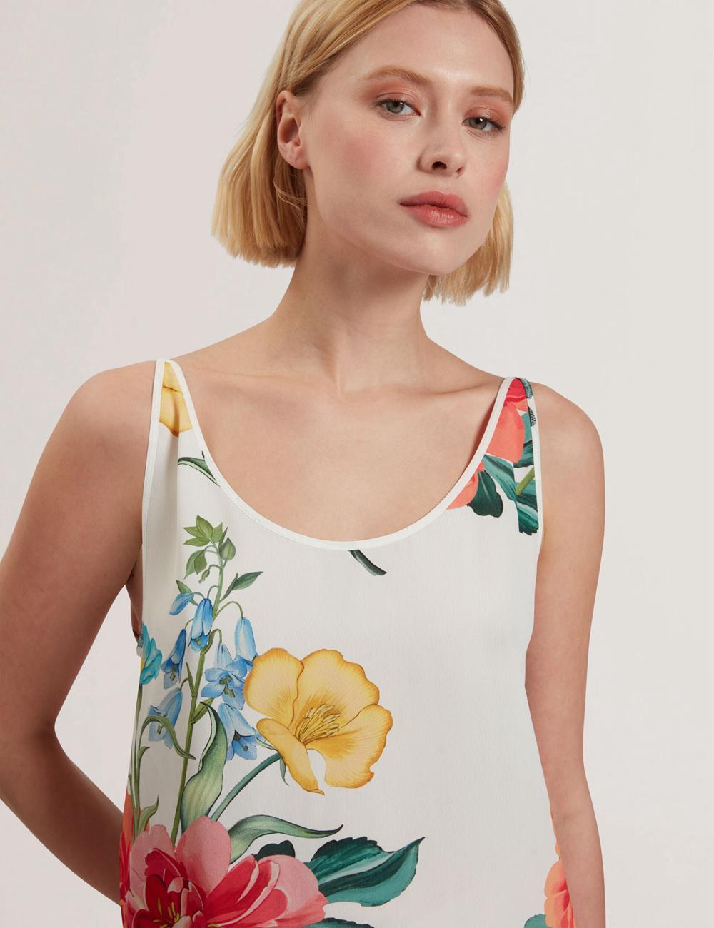 Women Ted Baker PURRLA - Floral Print Scoop Neck Sleeveless Tops White | ZOHR16432