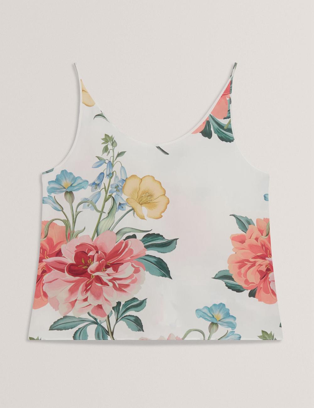 Women Ted Baker PURRLA - Floral Print Scoop Neck Sleeveless Tops White | ZOHR16432