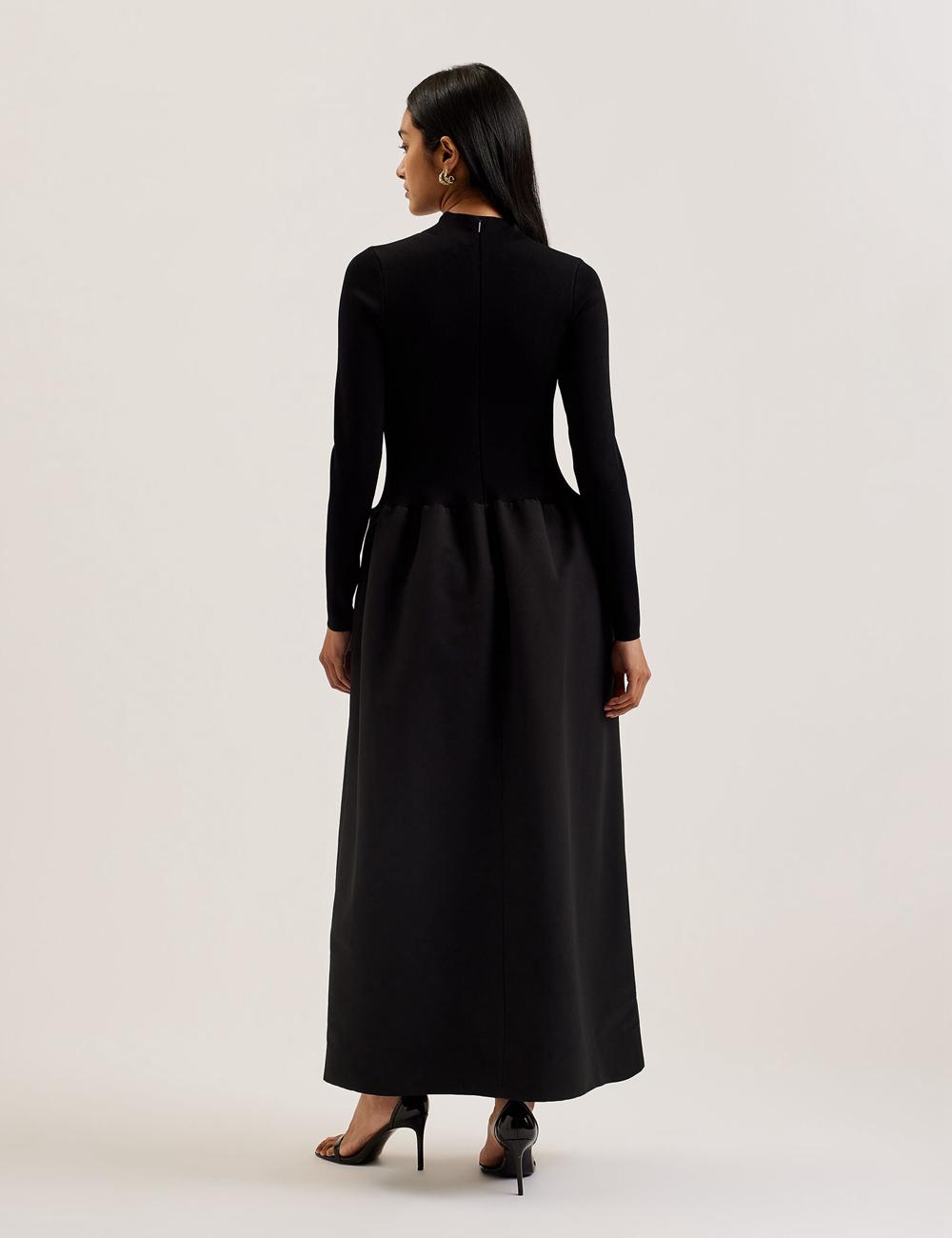 Women Ted Baker PYLIA - Structured With Knitted Bodice Maxi Dresses Black | NPRG51439