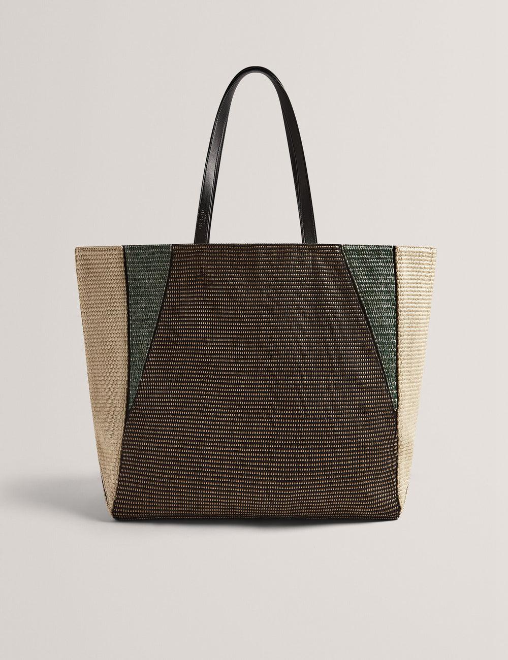 Women Ted Baker RAFIYA - Woven Colour Block Folding Shopper Shopper Bags Black | GIEO28035